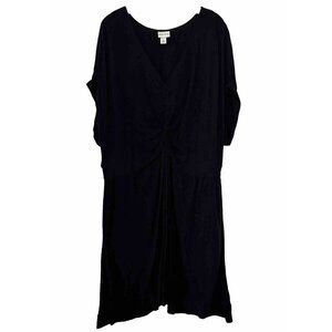 AVA & VIV Womens 3X Twist Front Shirt Roll Cuff Sleeve V-Neck Black Rayon Dress
